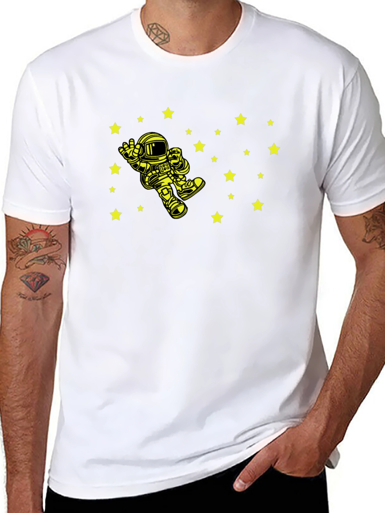 Astronaut Starry Sky Graphic Tee - Black