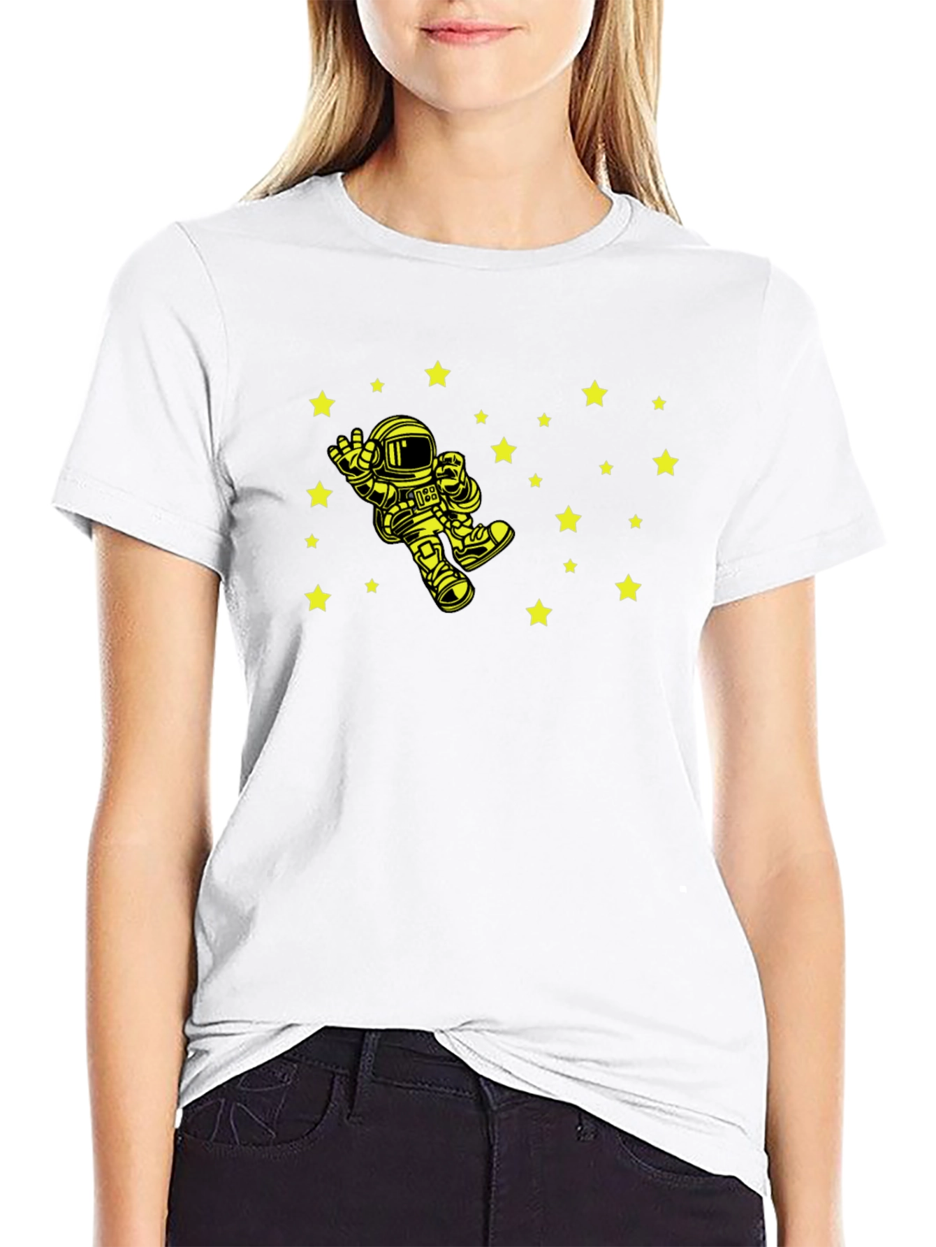Astronaut Starry Sky Graphic Tee - Black