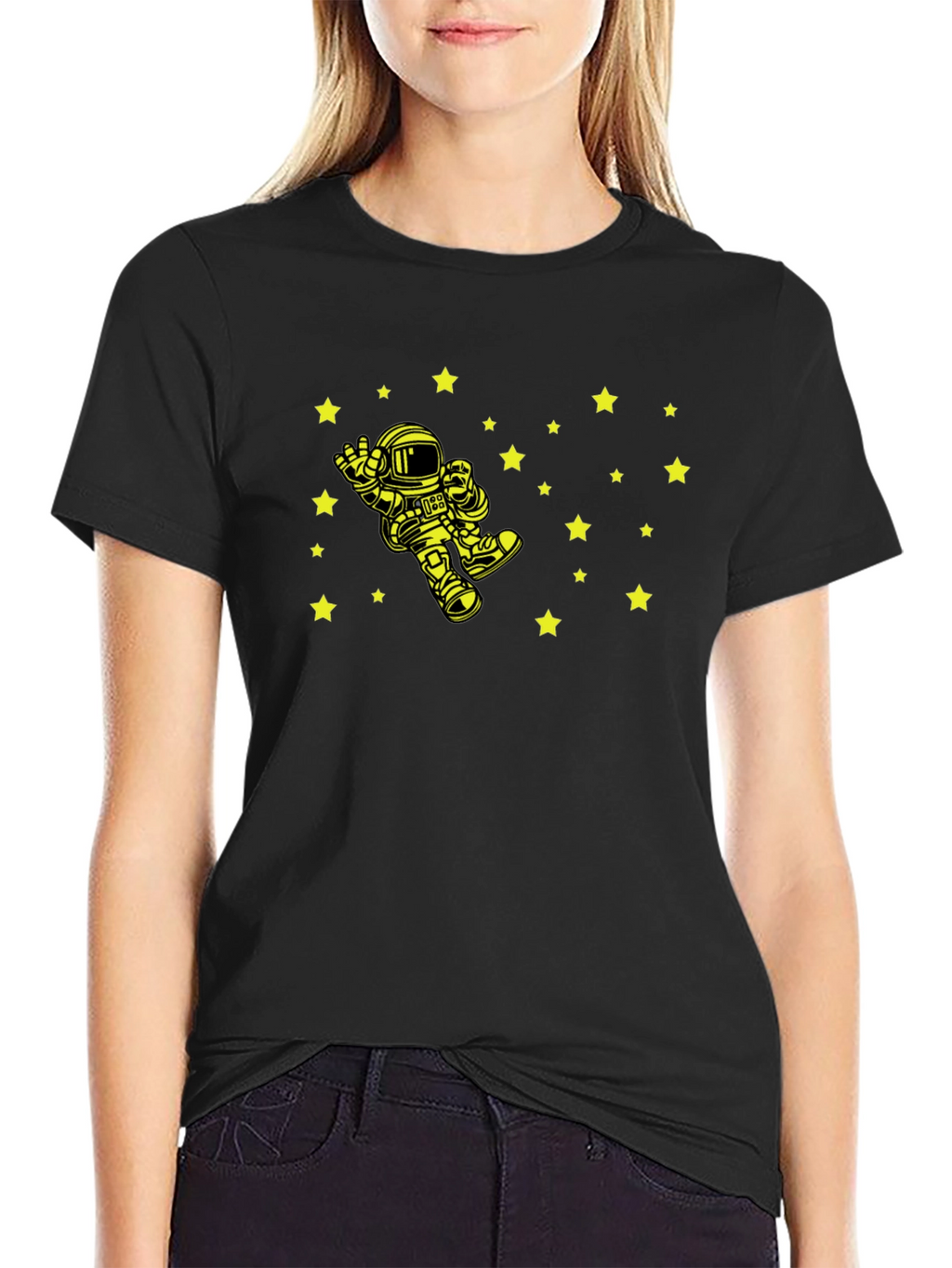 Astronaut Starry Sky Graphic Tee - Black