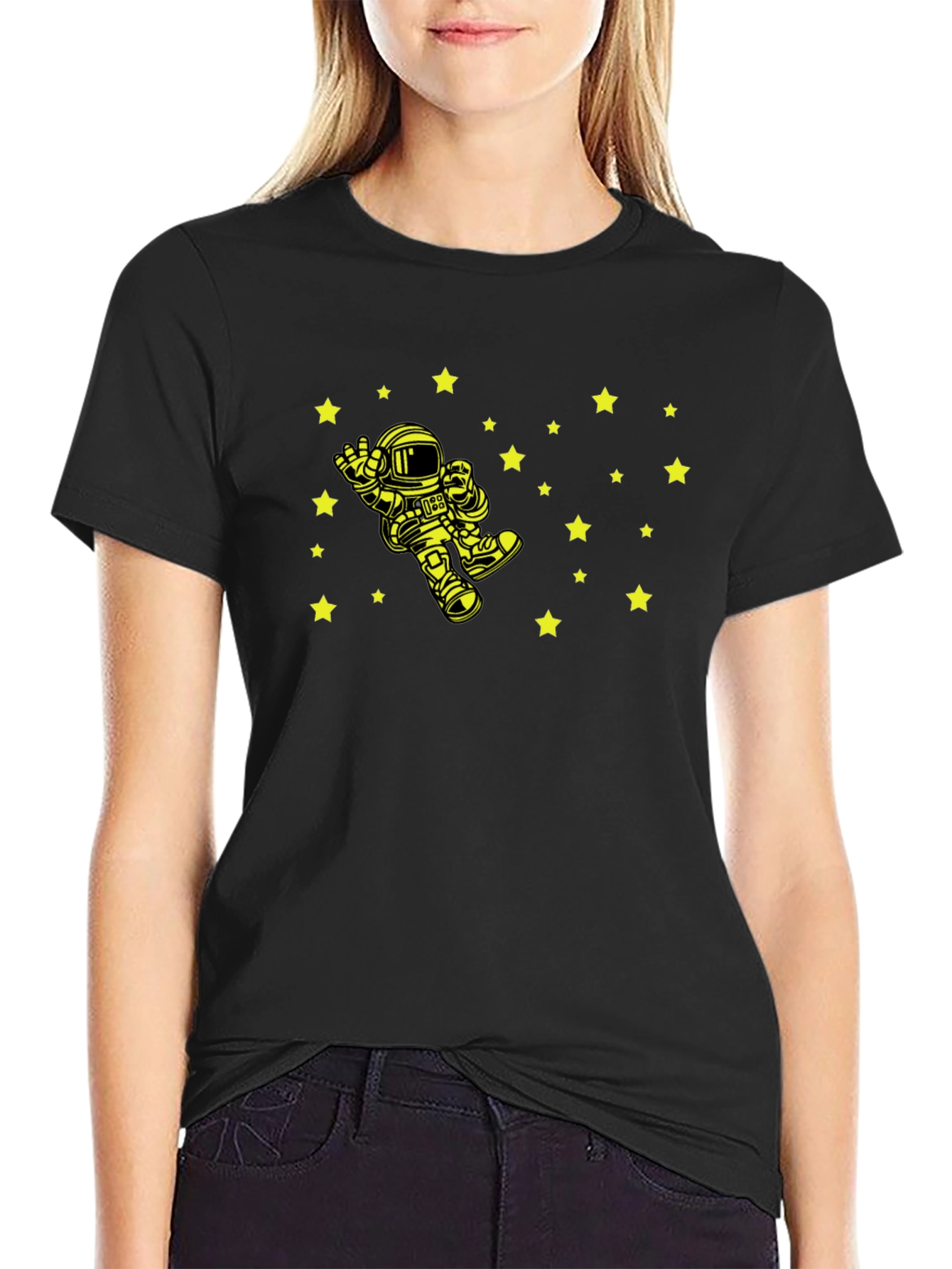 Astronaut Starry Sky Graphic Tee - Black