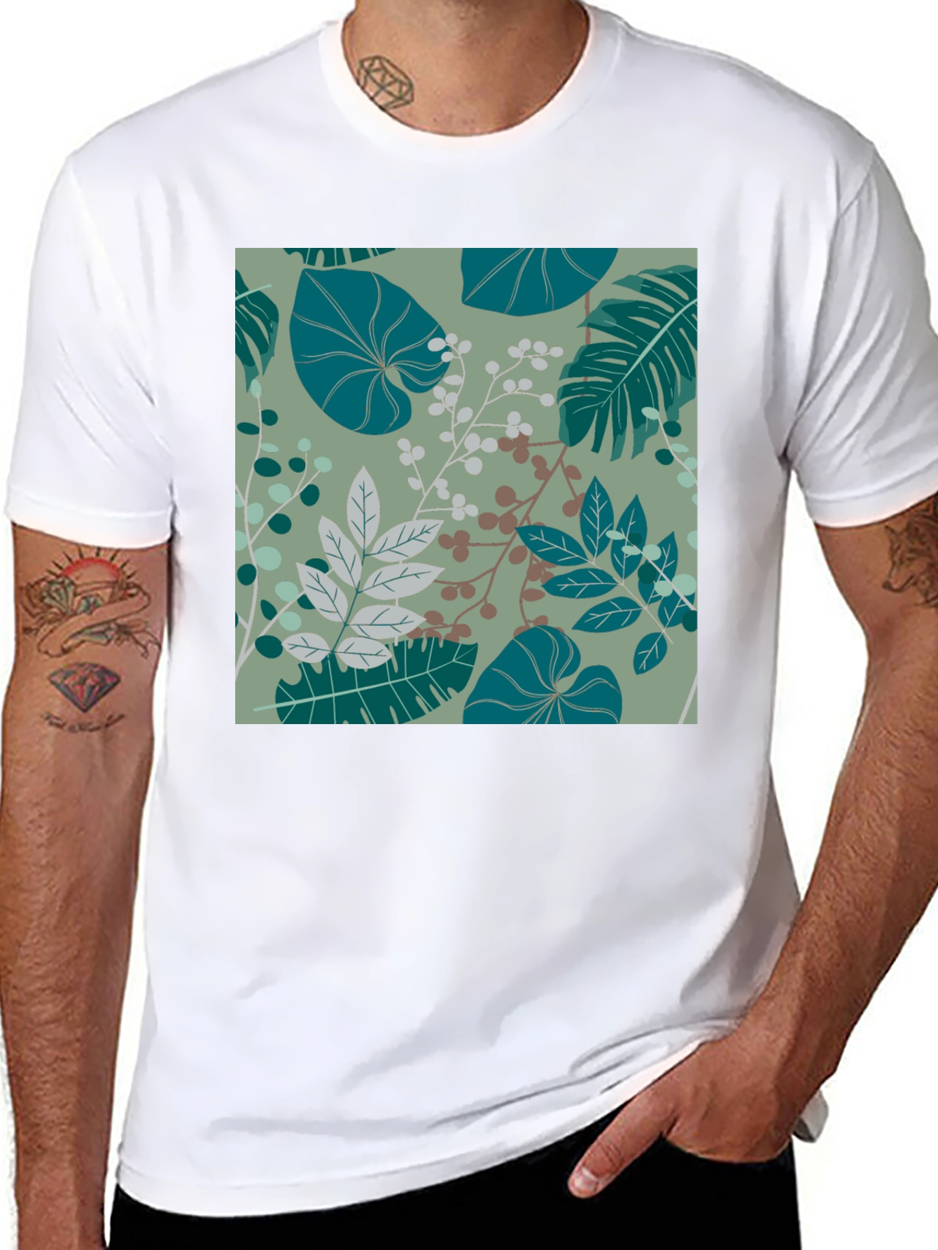 Botanical Print Black T-Shirt - Stylish Mens Fashion