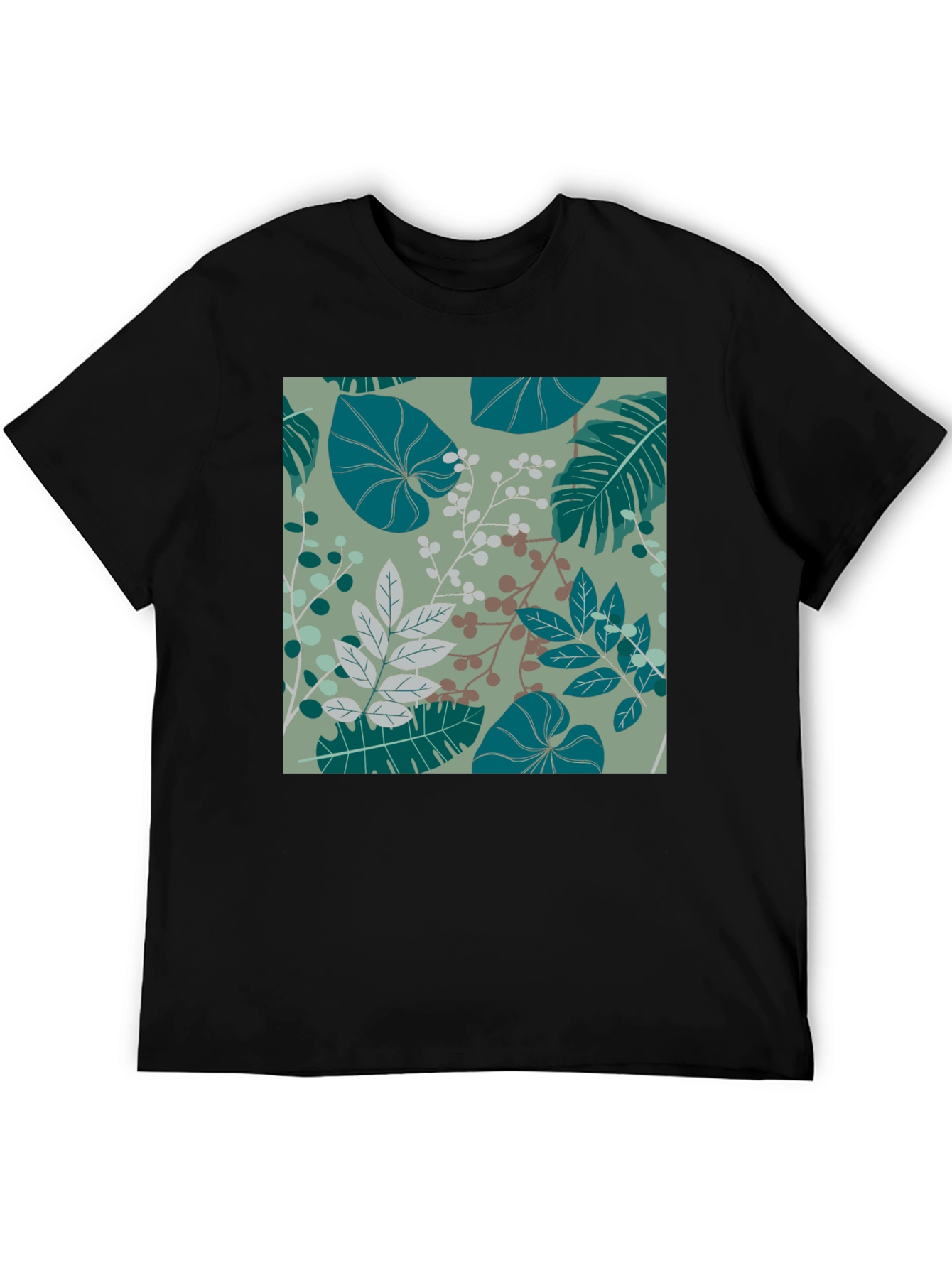 Botanical Print Black T-Shirt - Stylish Mens Fashion