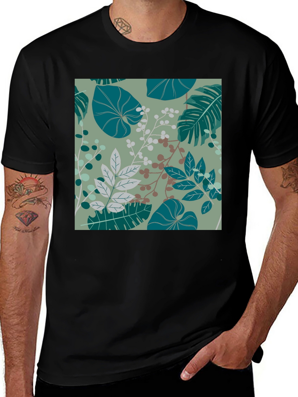 Botanical Print Black T-Shirt - Stylish Mens Fashion