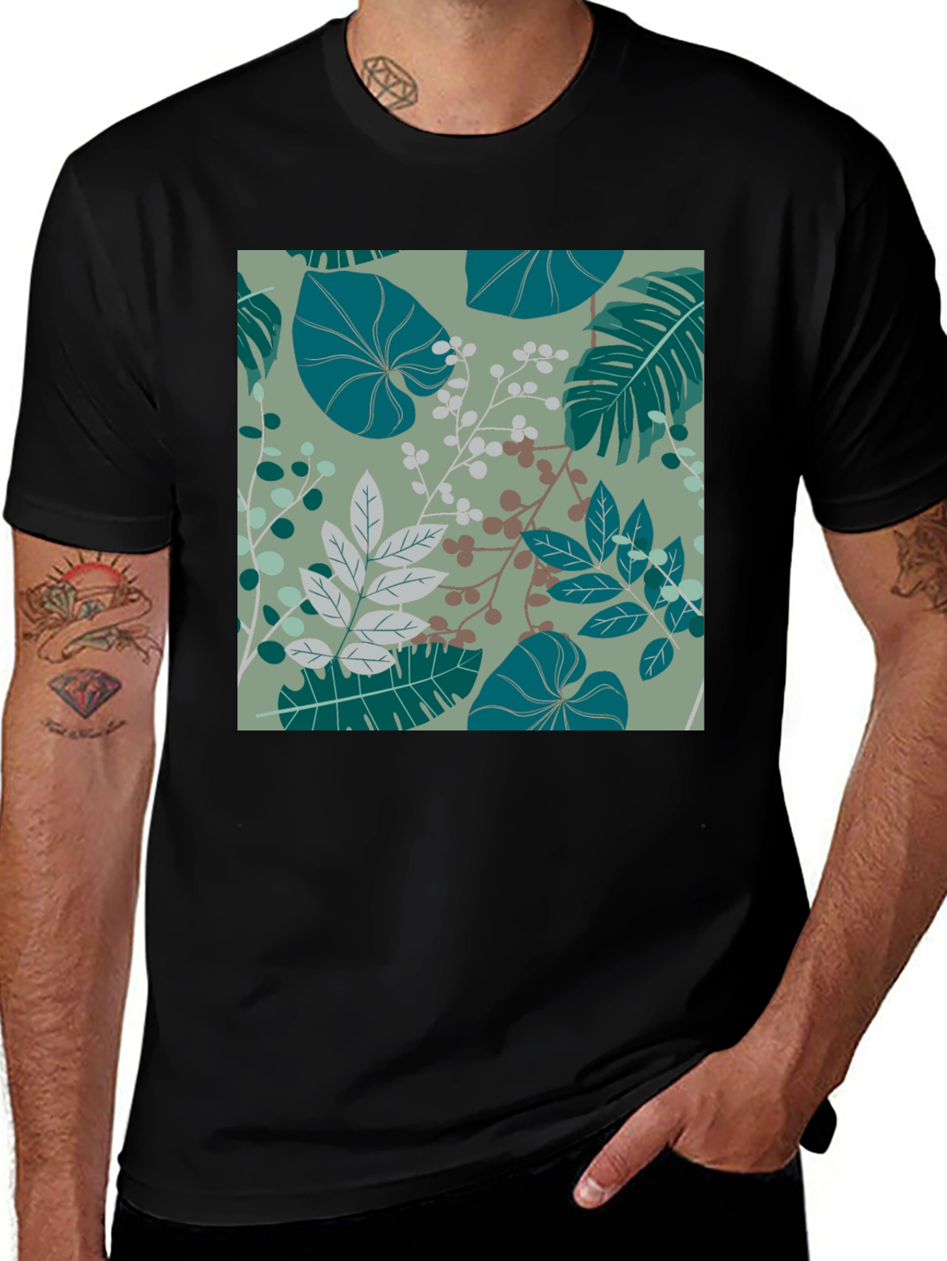 Botanical Print Black T-Shirt - Stylish Mens Fashion