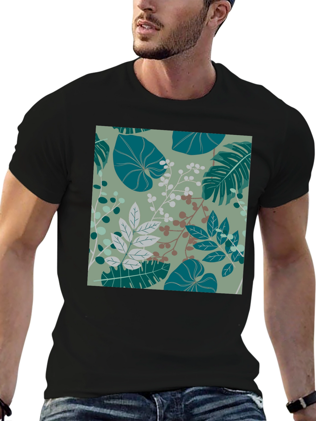 Botanical Print Black T-Shirt - Stylish Mens Fashion