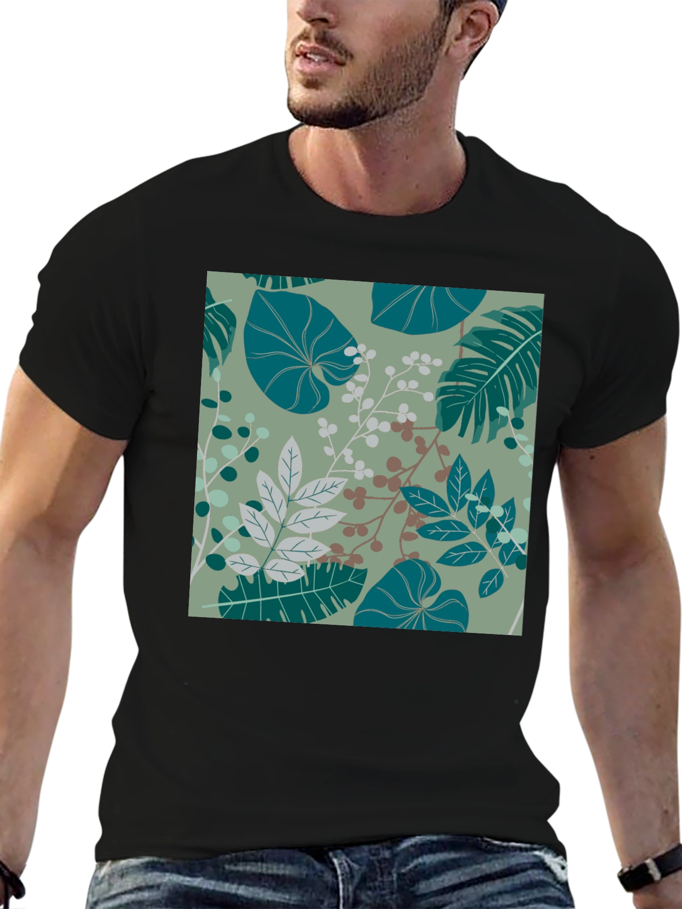 Botanical Print Black T-Shirt - Stylish Mens Fashion