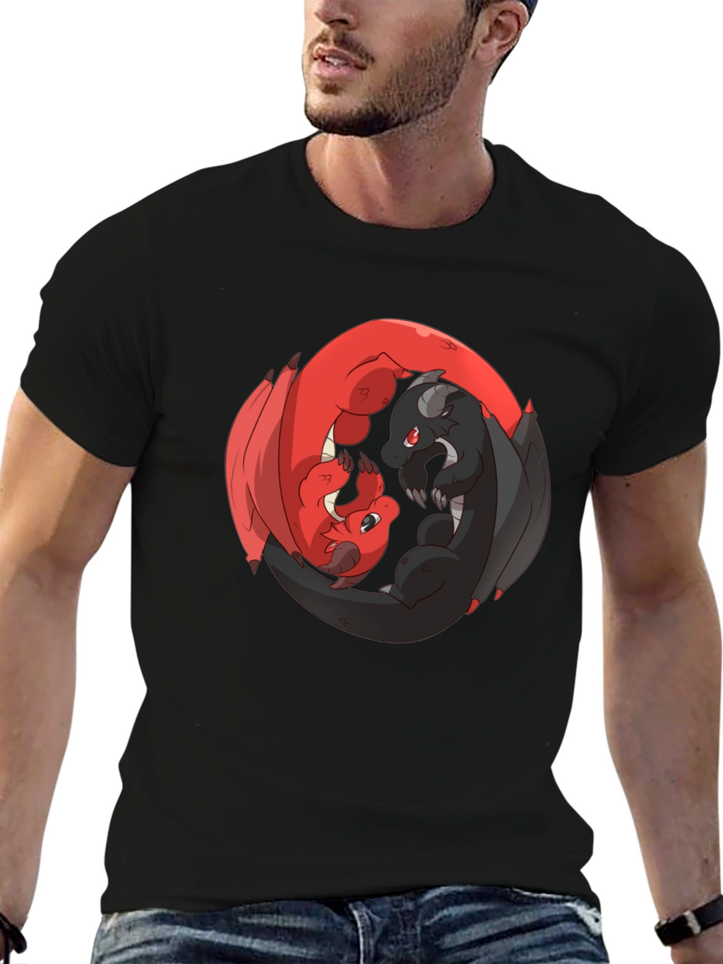 Yin Yang Dragons Black T-Shirt