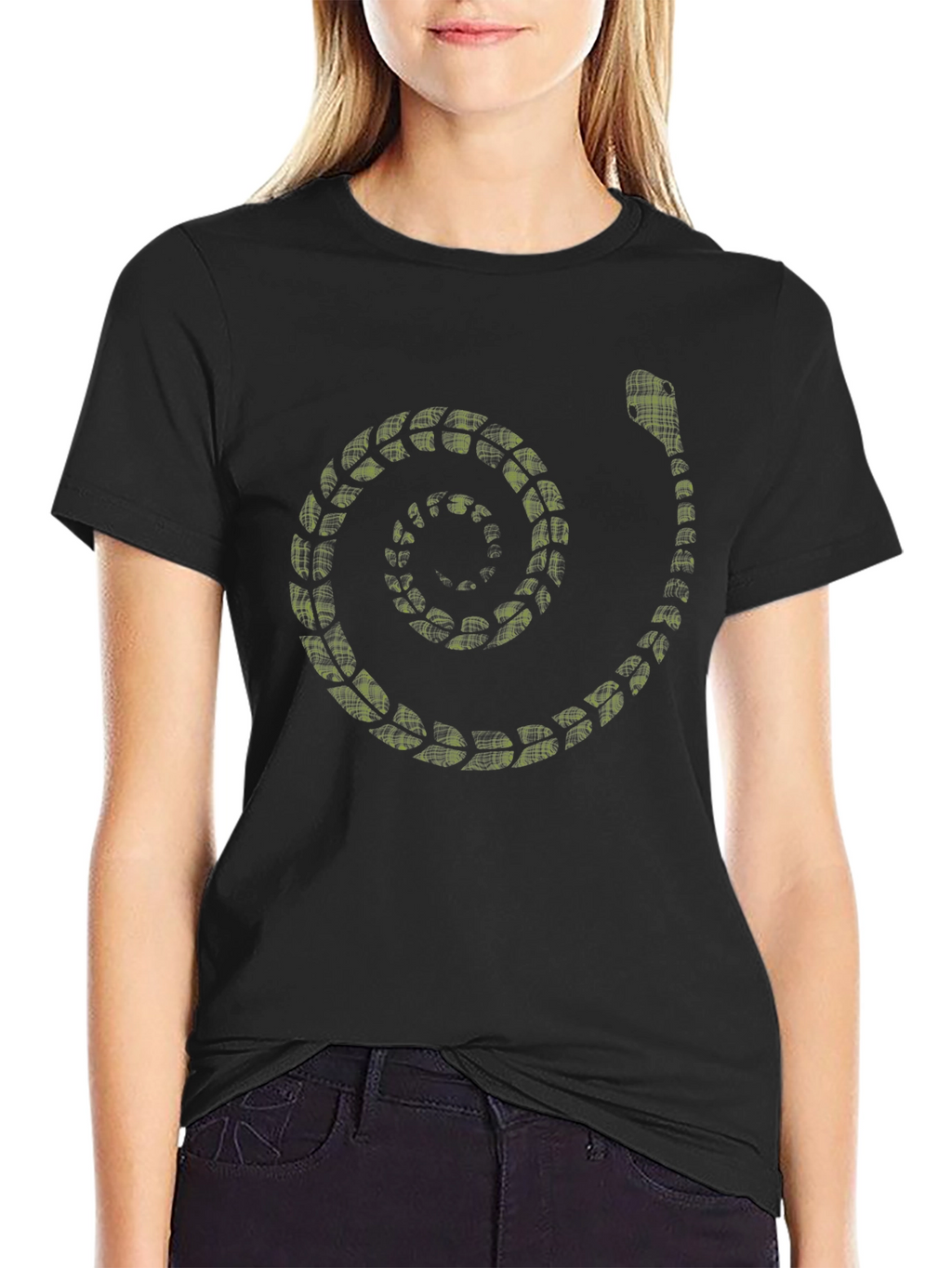 Spiral Snake Print Mens Black T-Shirt