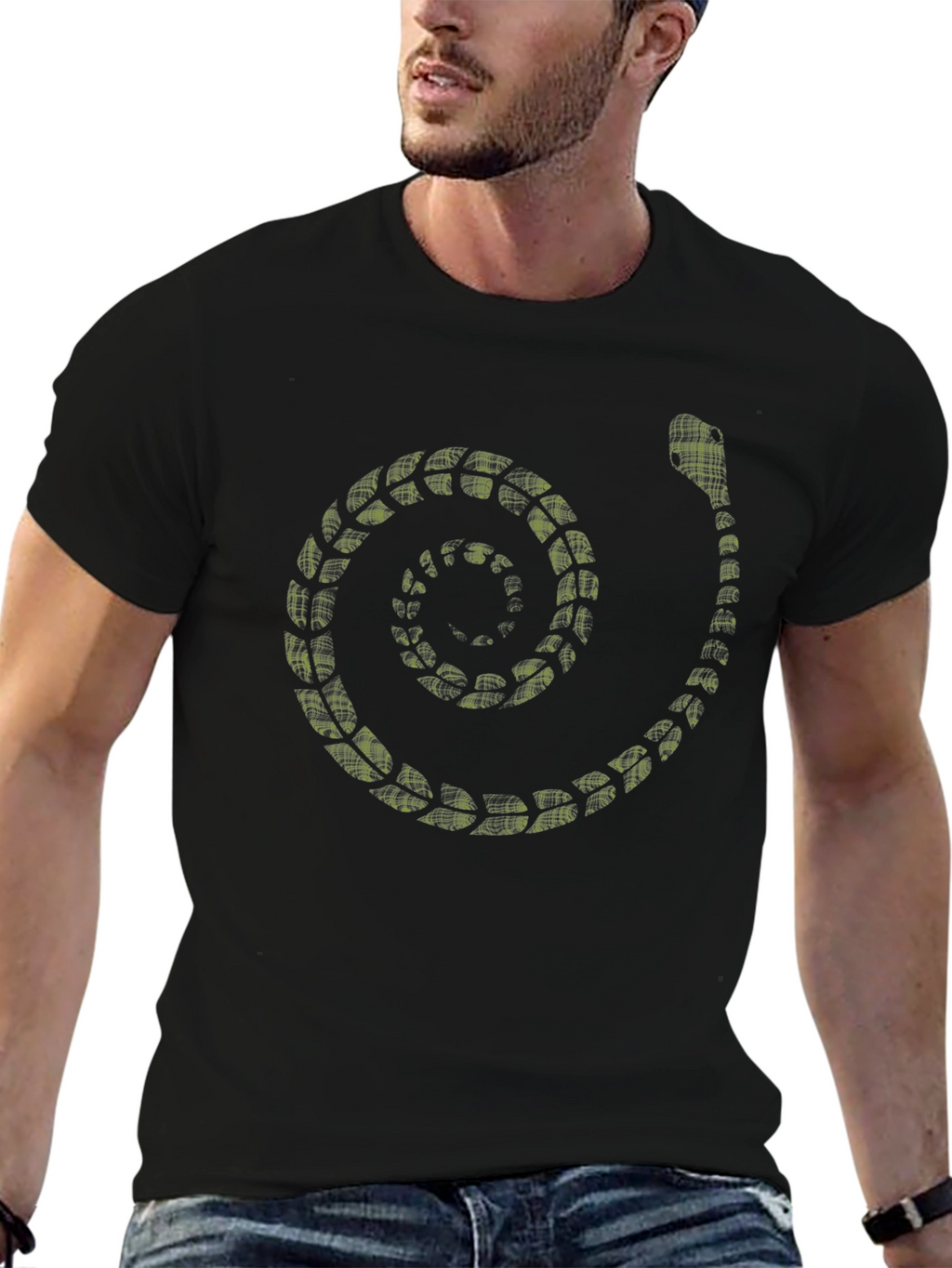 Spiral Snake Print Mens Black T-Shirt