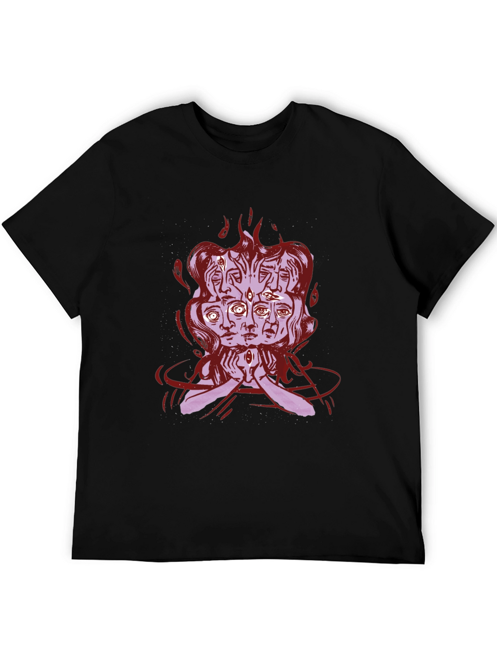 Mystic Faces Graphic Tee - Black Cotton Shirt