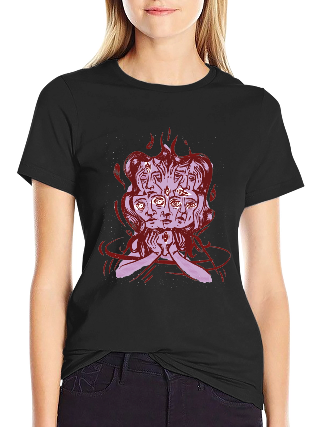 Mystic Faces Graphic Tee - Black Cotton Shirt