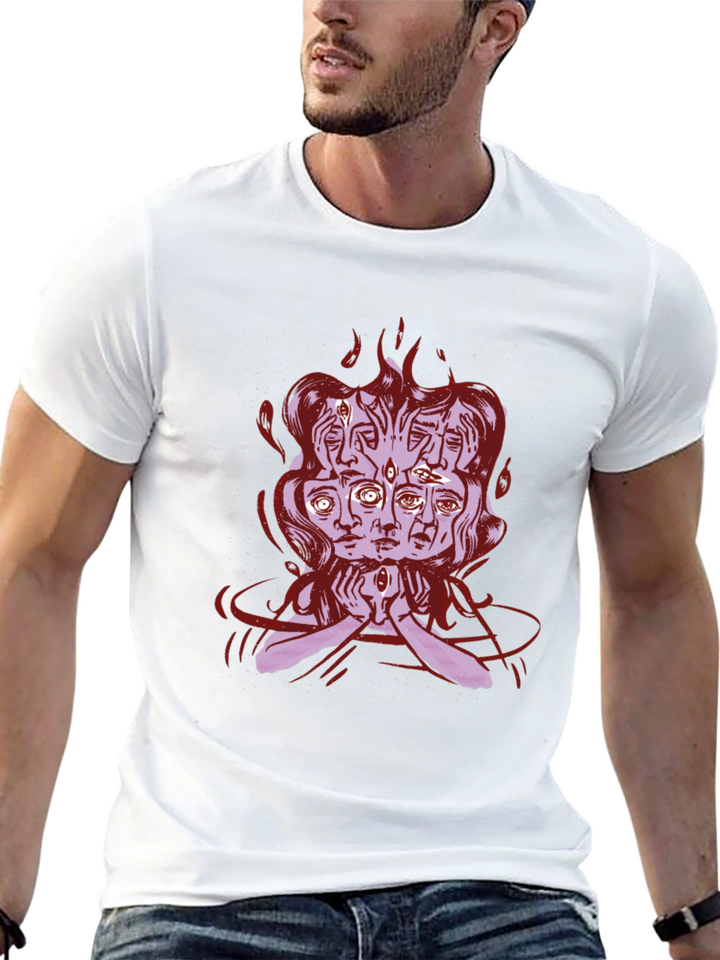 Mystic Faces Graphic Tee - Black Cotton Shirt