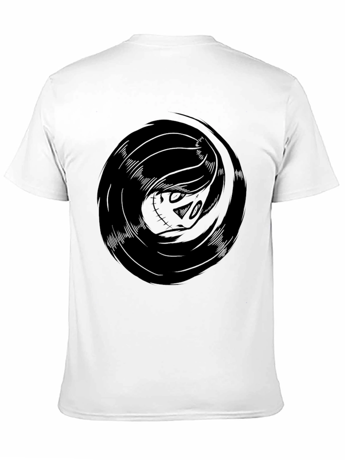 Mens Black Graphic Tee - Swirling Skull Design