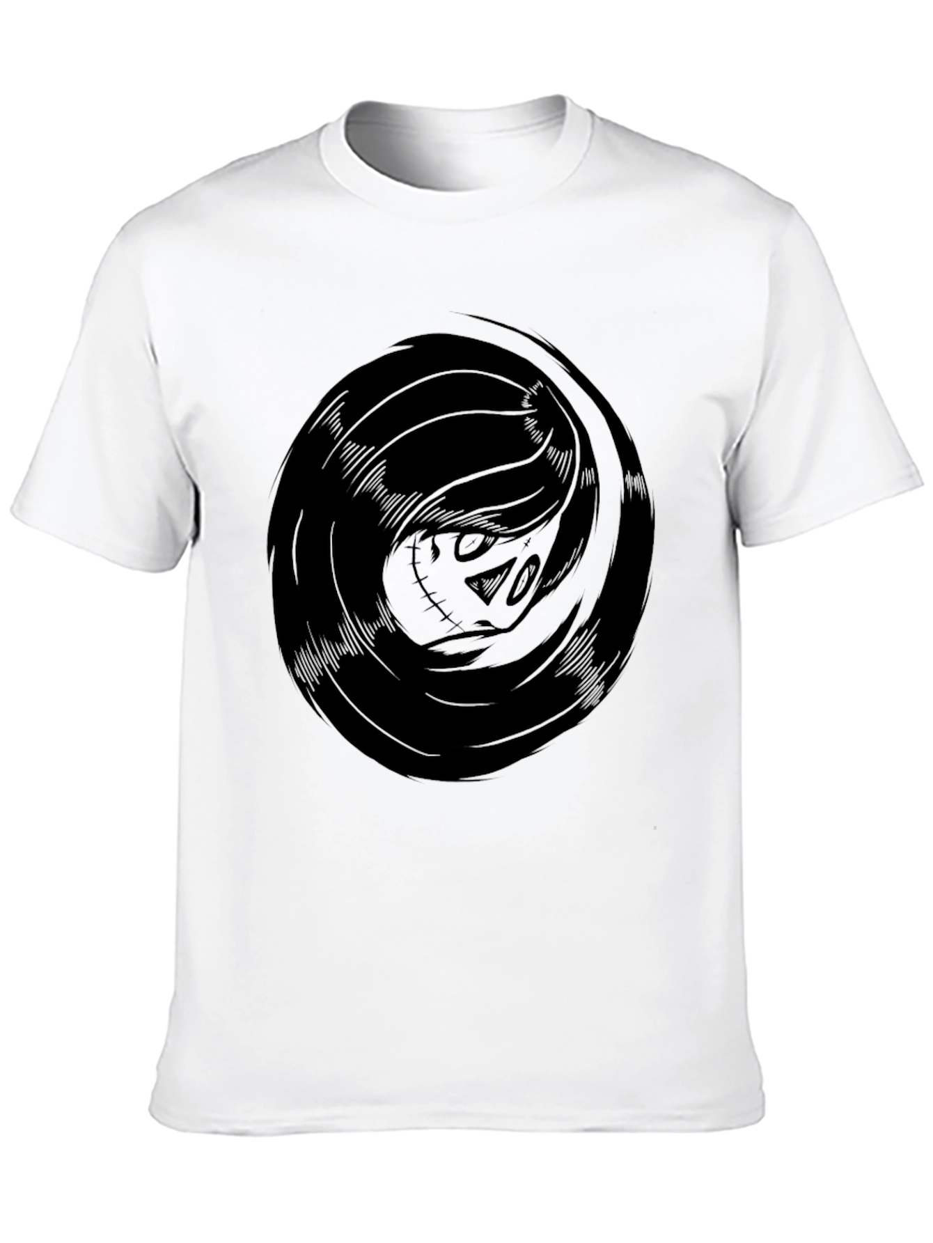 Mens Black Graphic Tee - Swirling Skull Design