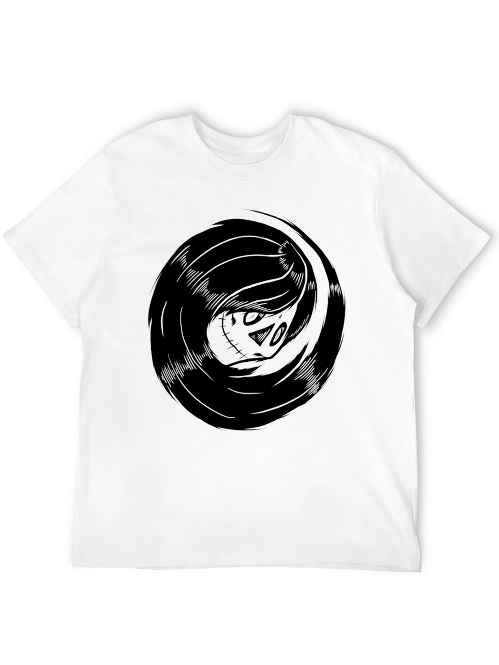 Mens Black Graphic Tee - Swirling Skull Design