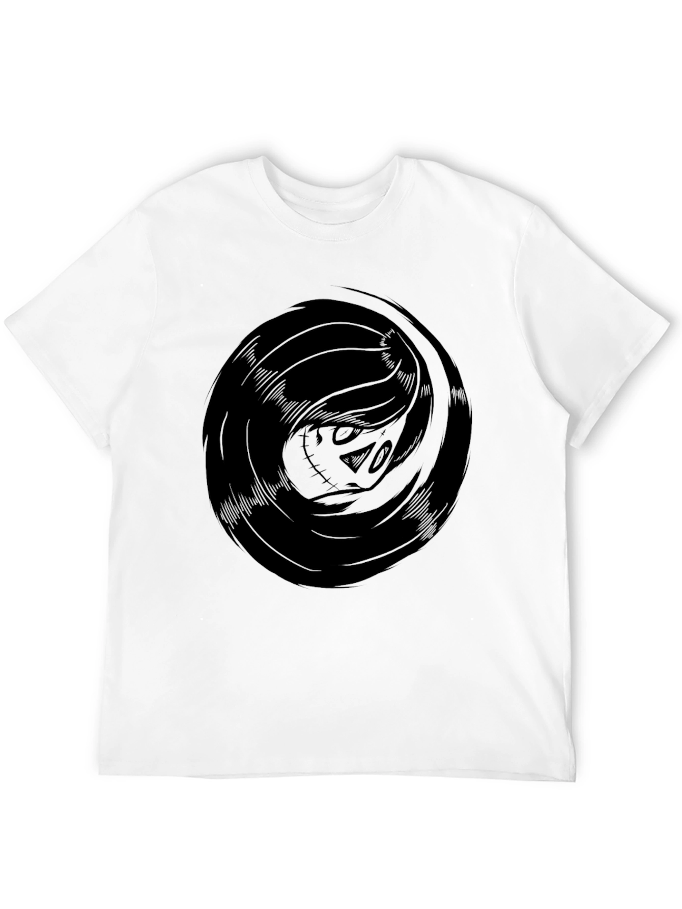Mens Black Graphic Tee - Swirling Skull Design