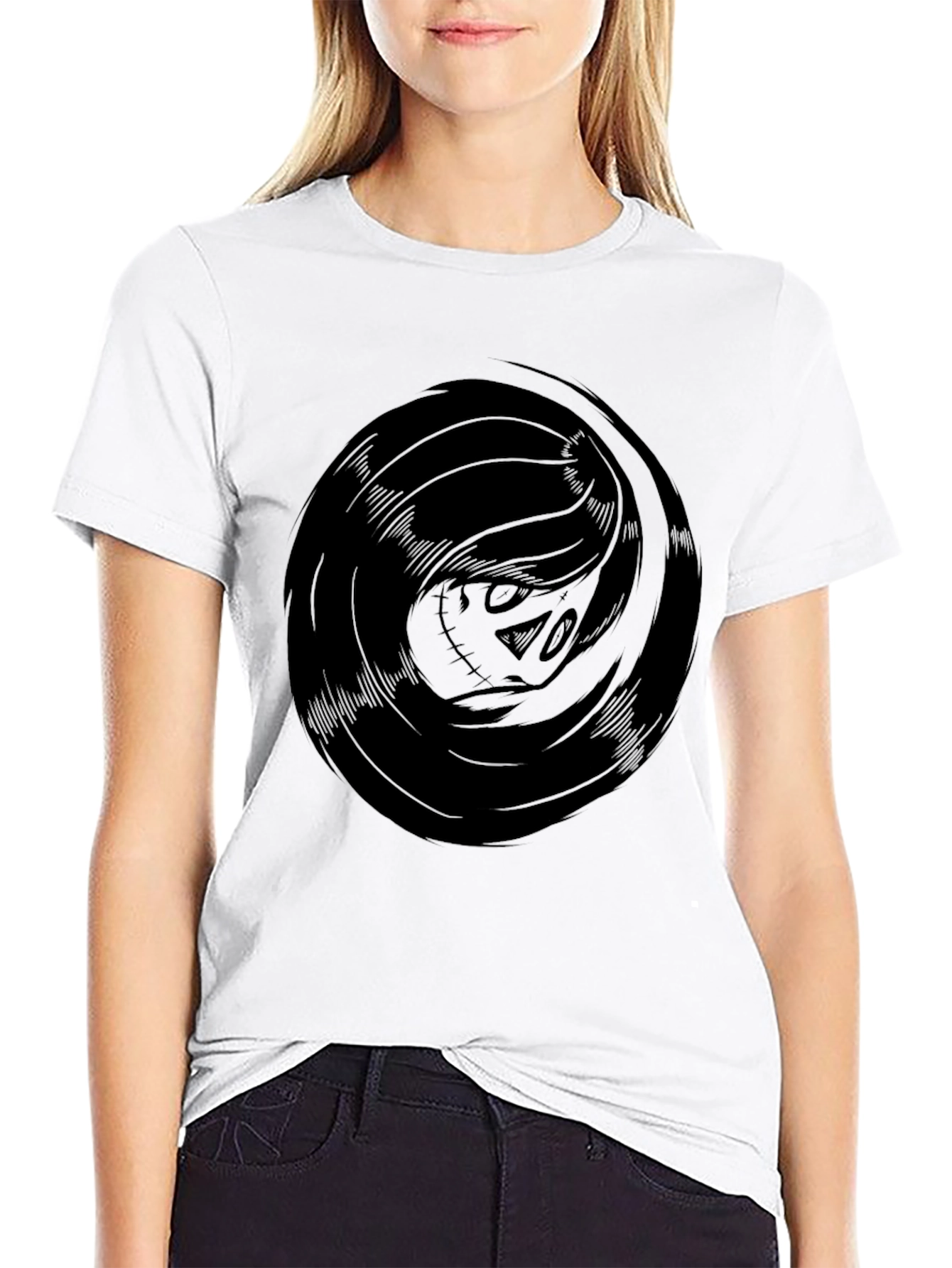 Mens Black Graphic Tee - Swirling Skull Design
