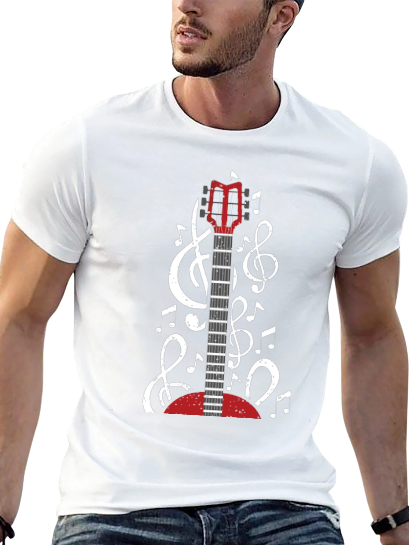 Guitar and Music Notes Black T-Shirt