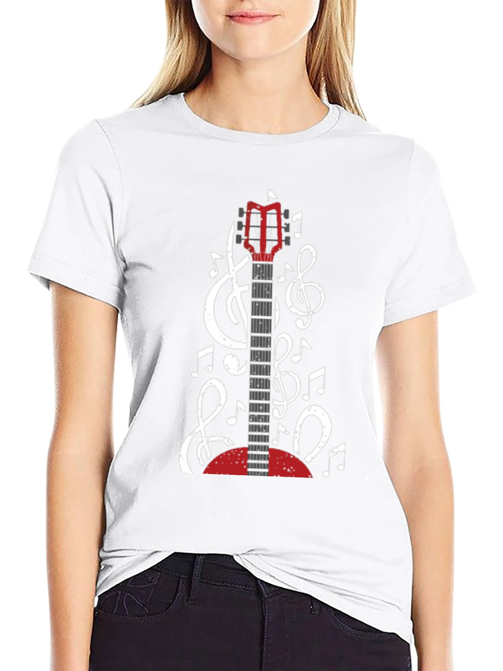 Guitar and Music Notes Black T-Shirt