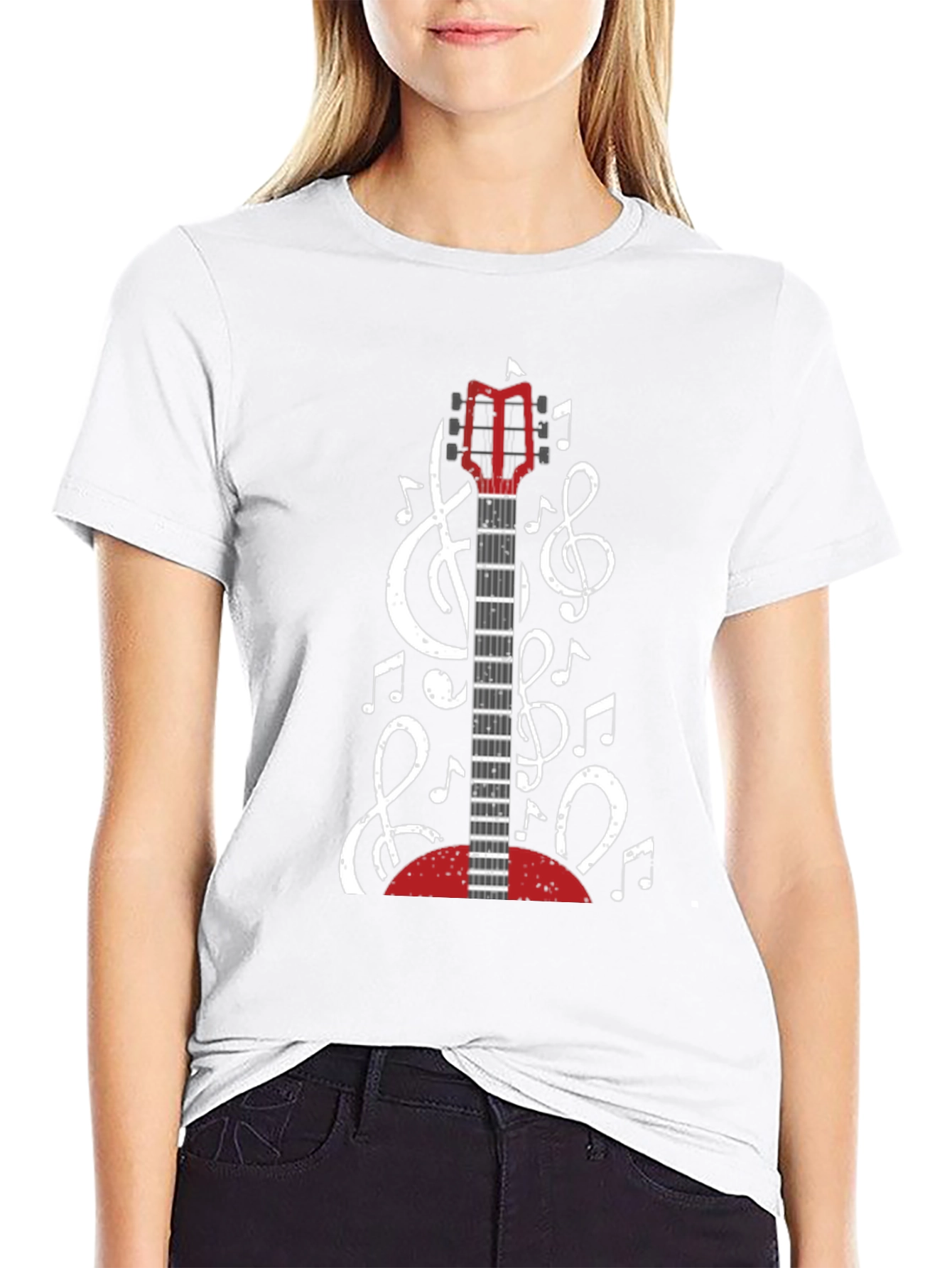 Guitar and Music Notes Black T-Shirt