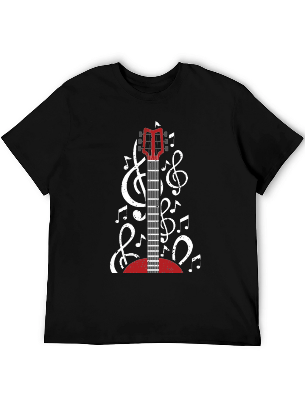 Guitar and Music Notes Black T-Shirt