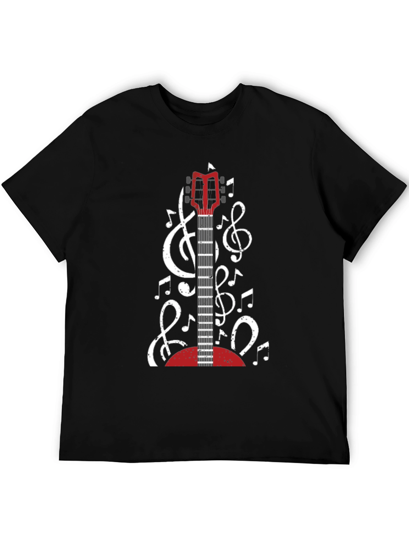 Guitar and Music Notes Black T-Shirt
