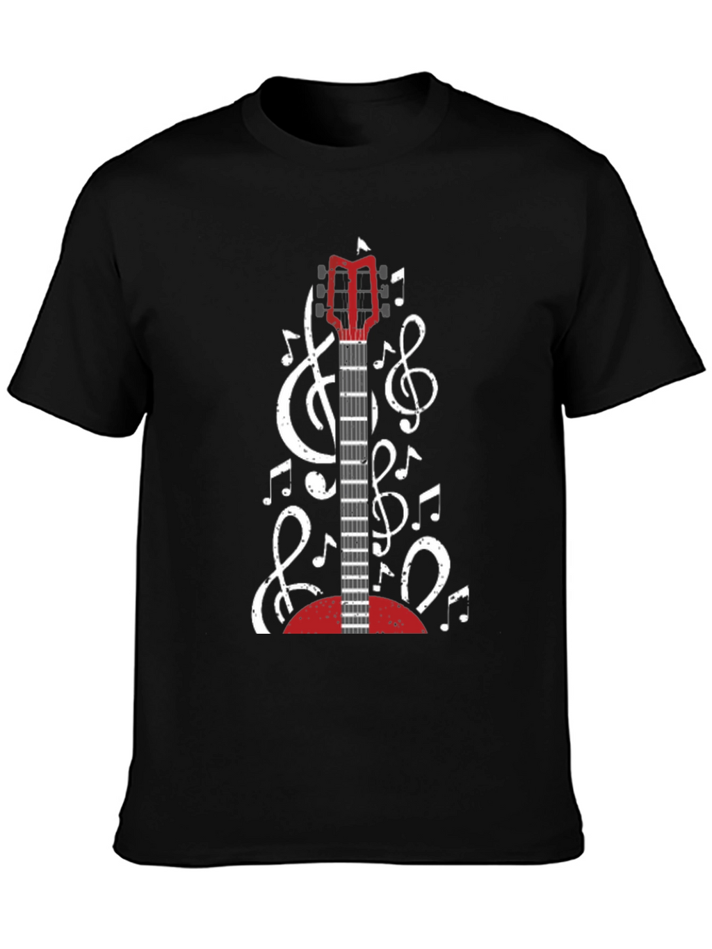 Guitar and Music Notes Black T-Shirt