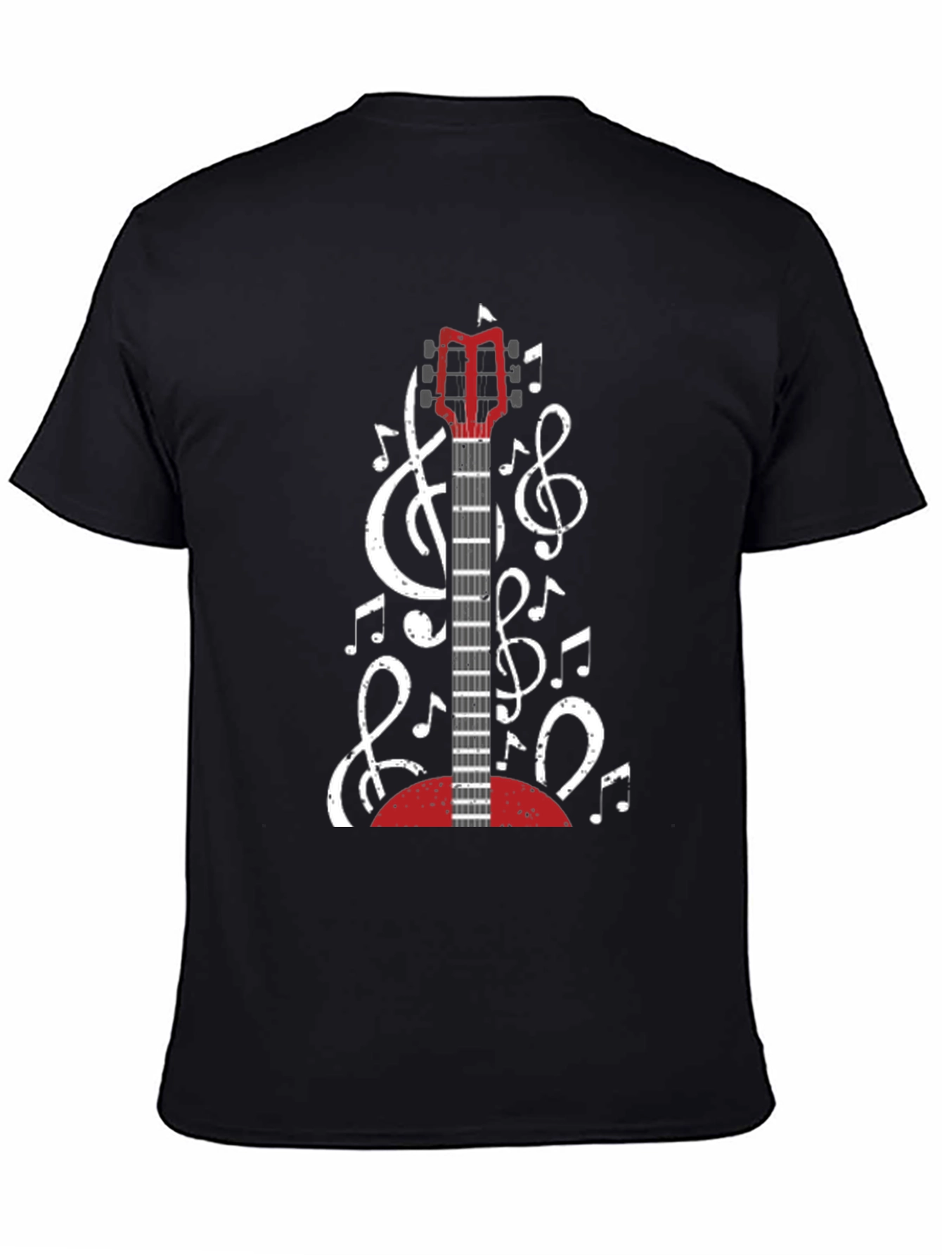 Guitar and Music Notes Black T-Shirt