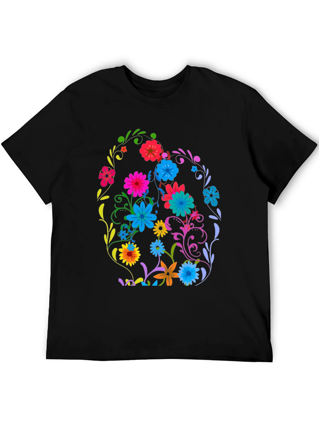 Floral Easter Egg Graphic Tee - Black Cotton T-Shirt