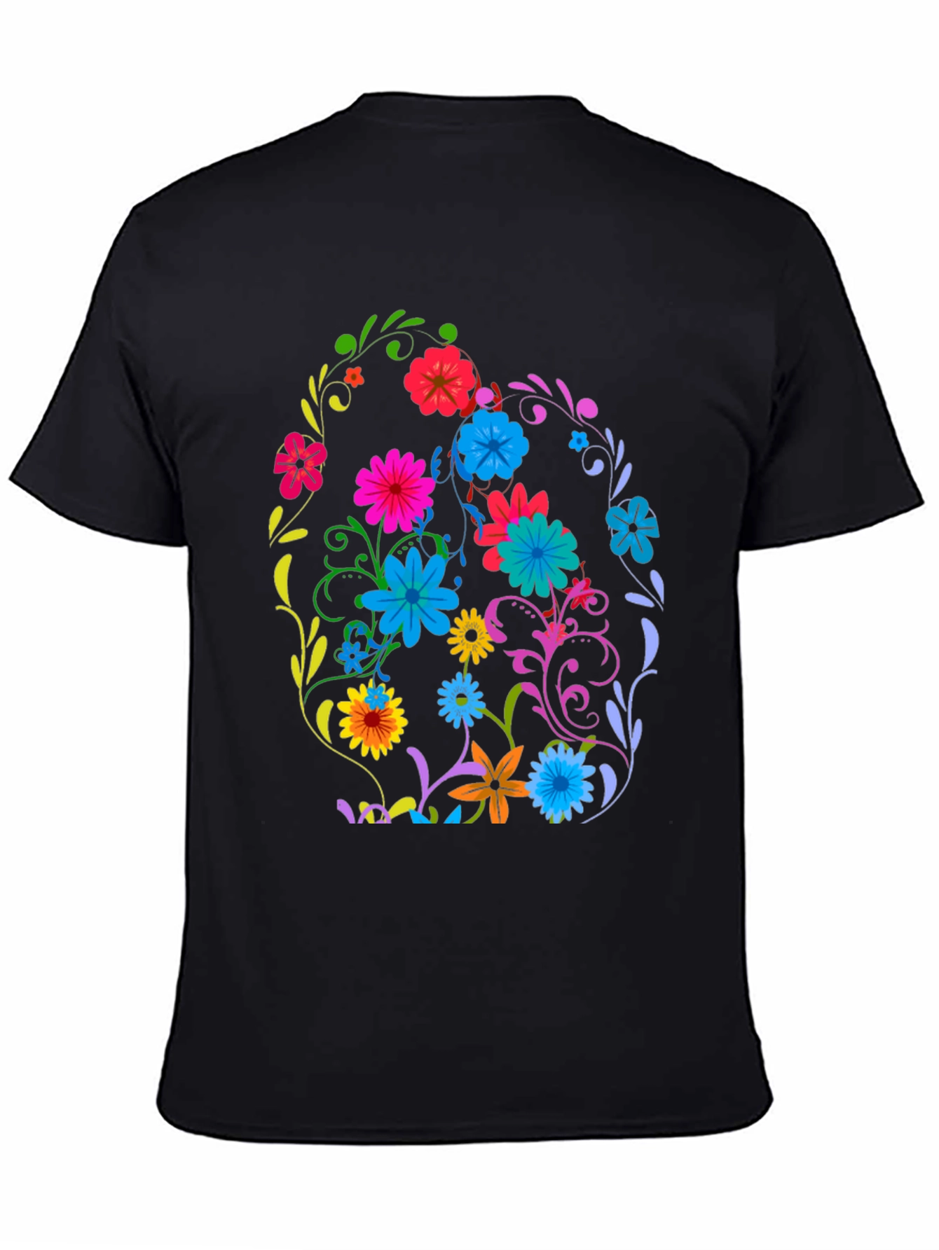 Floral Easter Egg Graphic Tee - Black Cotton T-Shirt