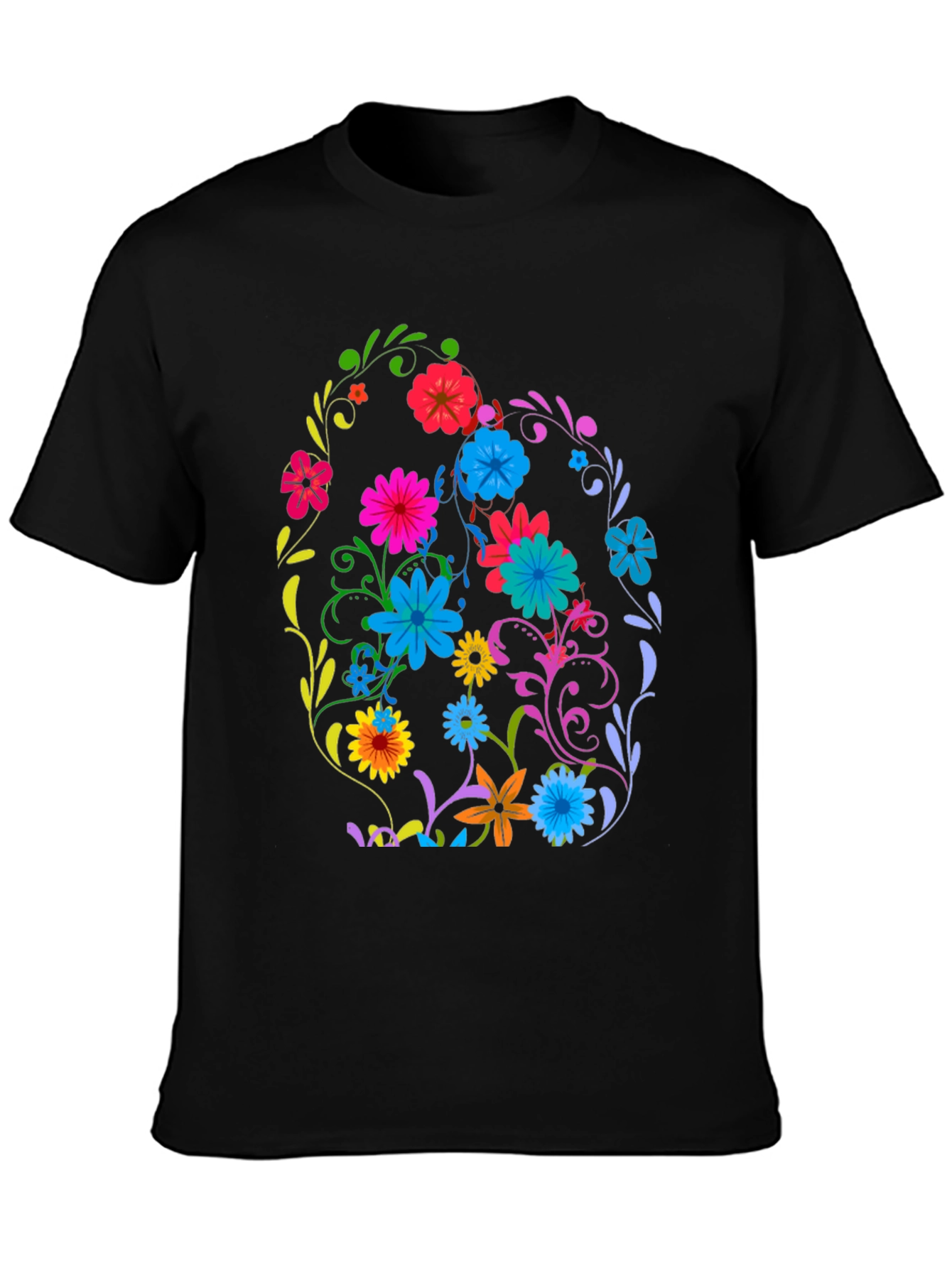 Floral Easter Egg Graphic Tee - Black Cotton T-Shirt