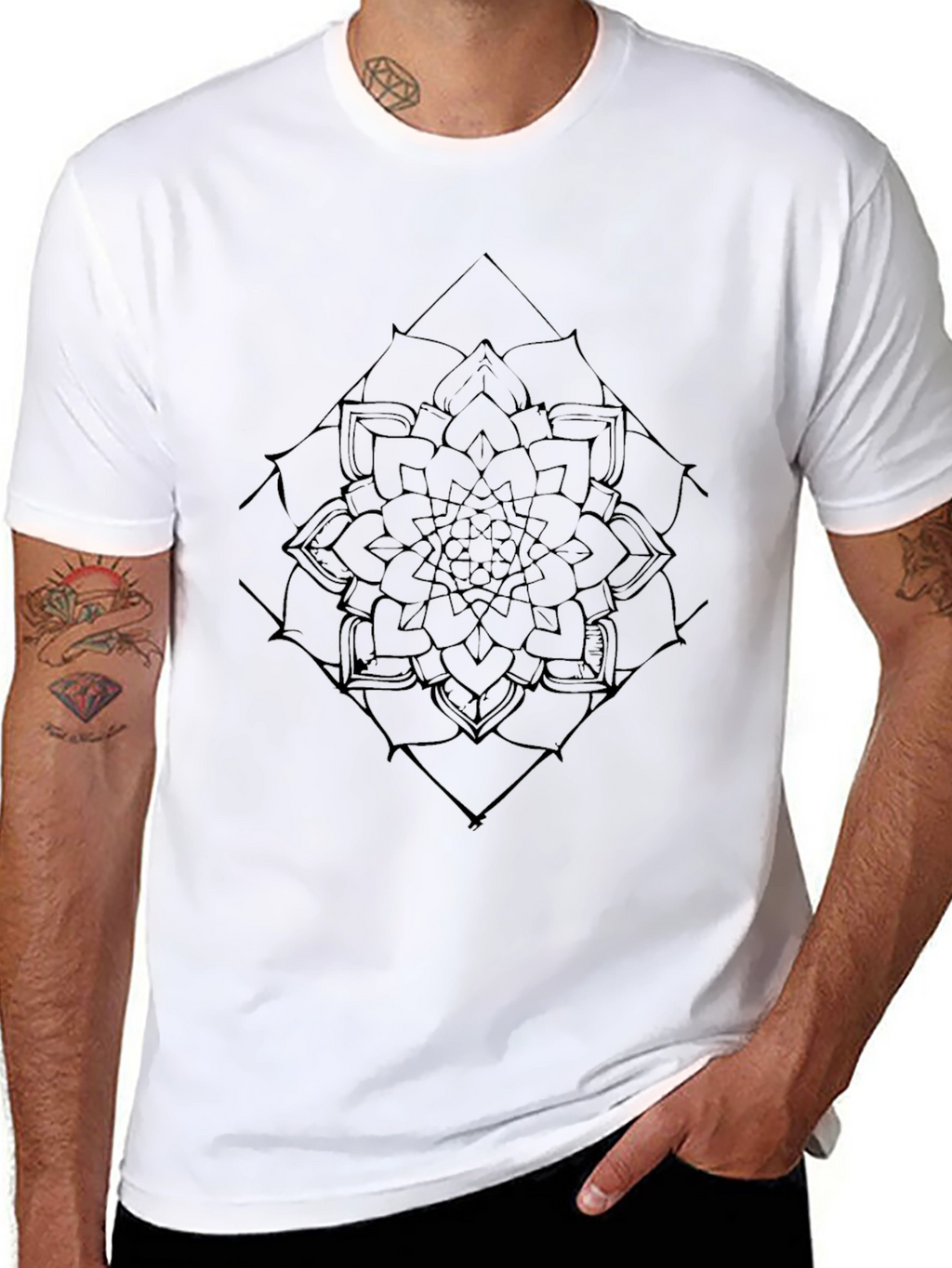 Black Mandala Graphic Tee - Modern Geometric Design