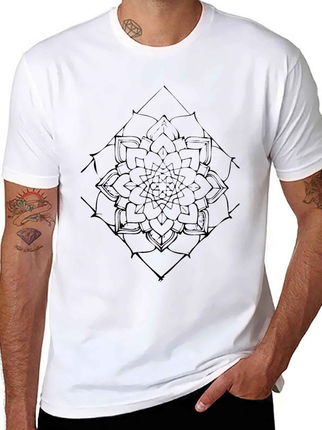 Black Mandala Graphic Tee - Modern Geometric Design