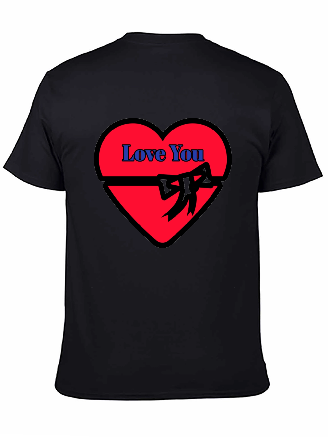 Love You Heart Ribbon Graphic Black T-Shirt