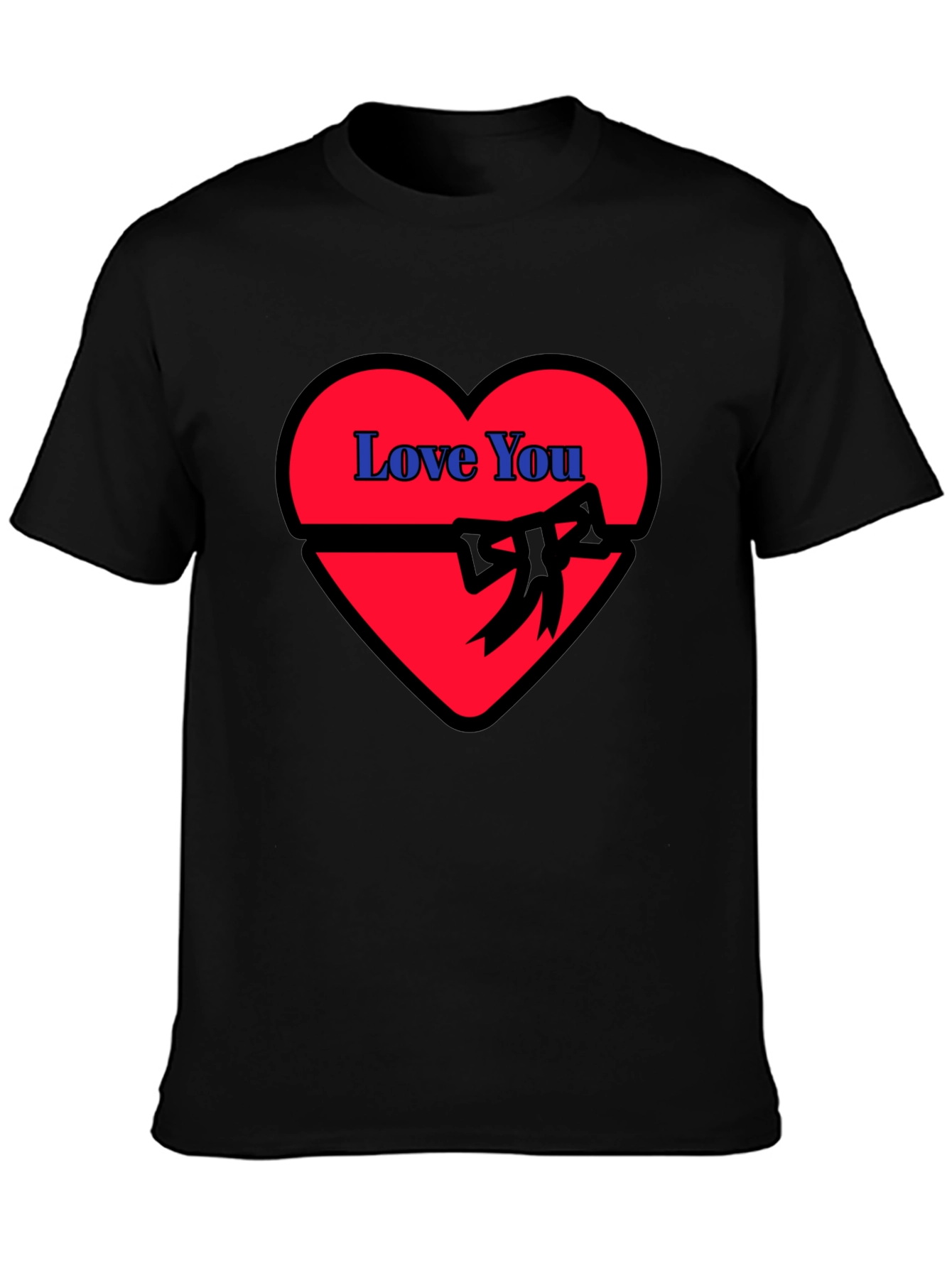 Love You Heart Ribbon Graphic Black T-Shirt