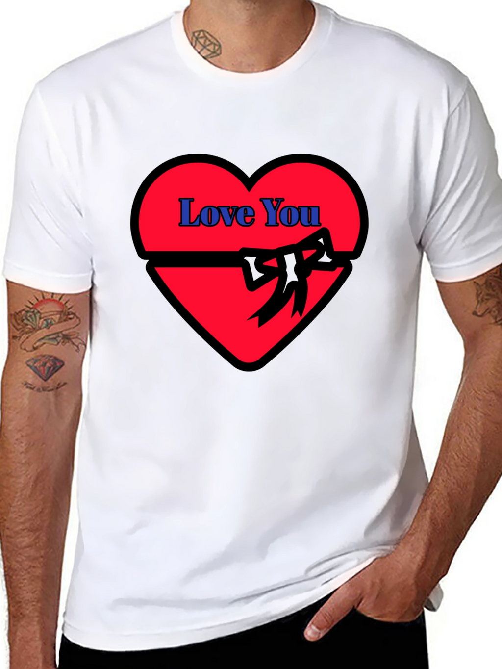 Love You Heart Ribbon Graphic Black T-Shirt