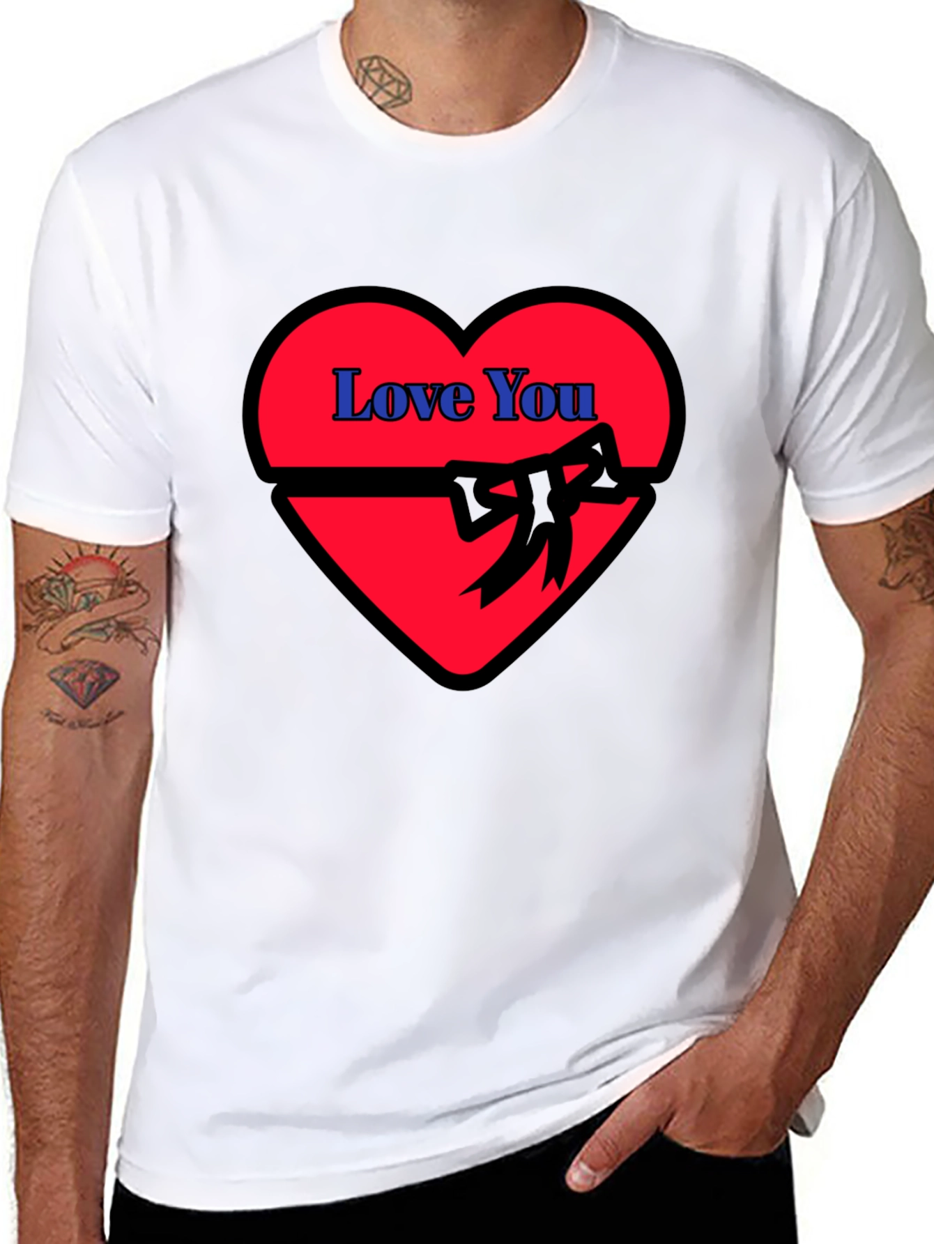 Love You Heart Ribbon Graphic Black T-Shirt