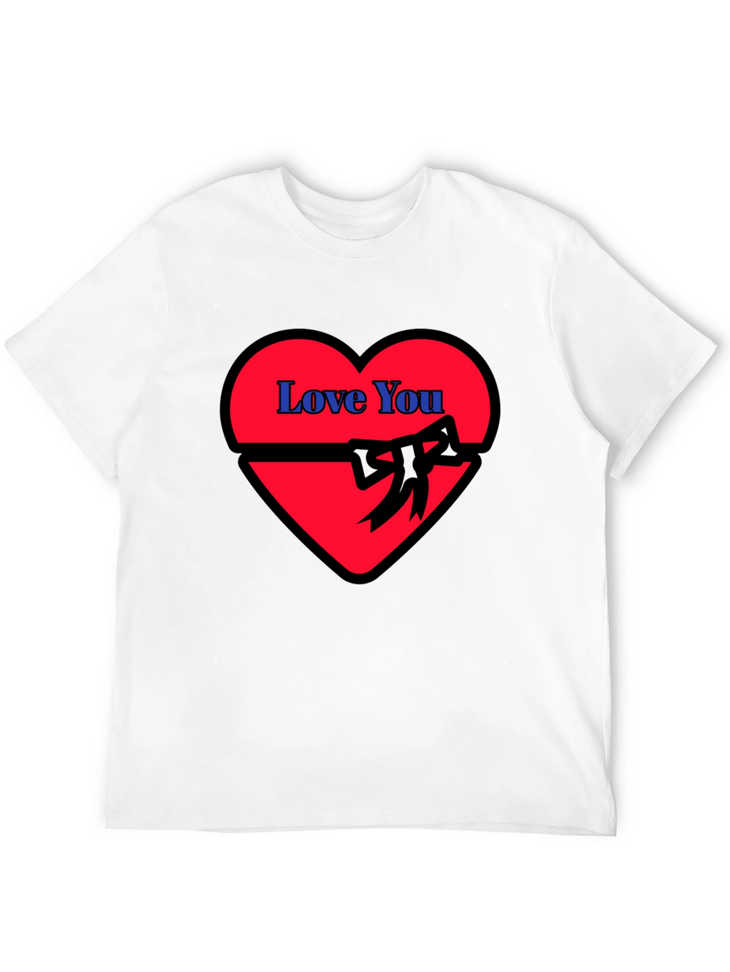 Love You Heart Ribbon Graphic Black T-Shirt