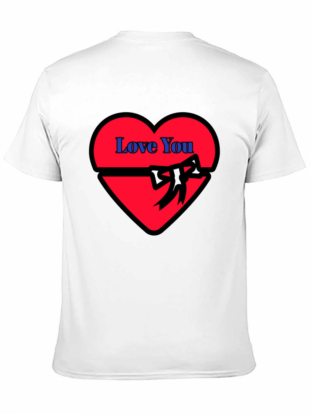 Love You Heart Ribbon Graphic Black T-Shirt