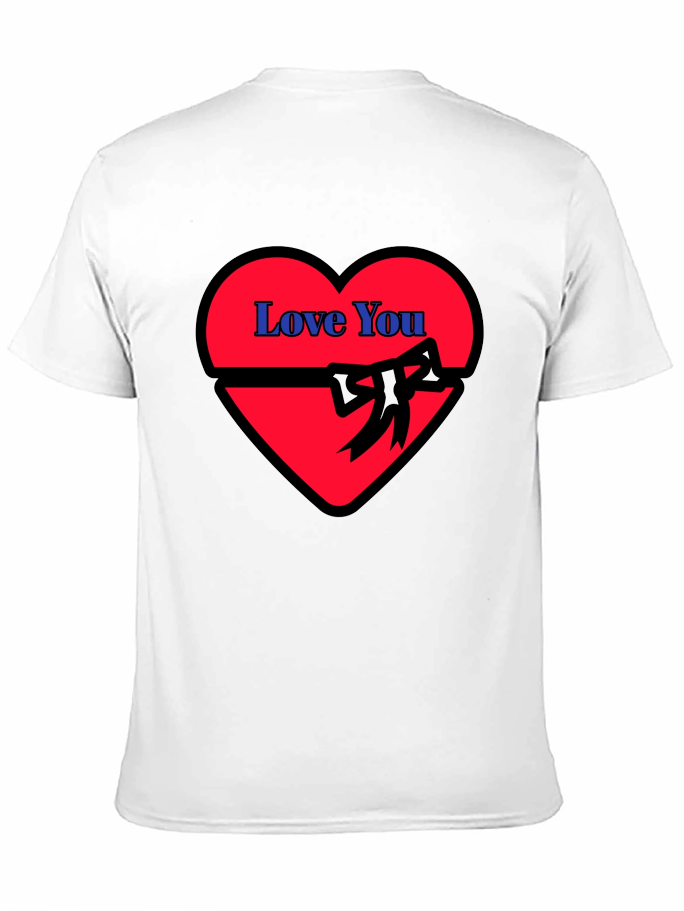 Love You Heart Ribbon Graphic Black T-Shirt