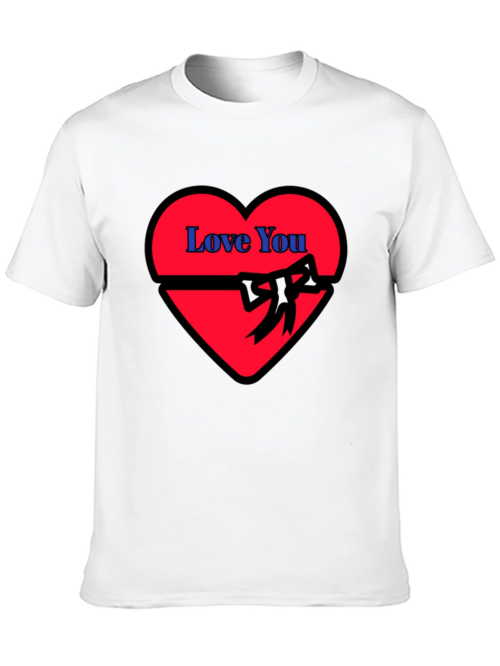 Love You Heart Ribbon Graphic Black T-Shirt