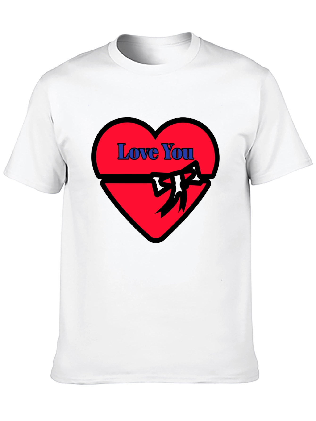 Love You Heart Ribbon Graphic Black T-Shirt