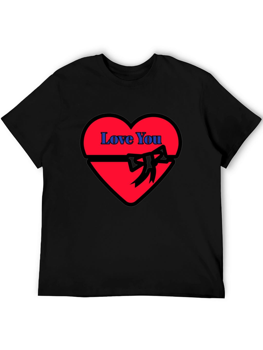 Love You Heart Ribbon Graphic Black T-Shirt