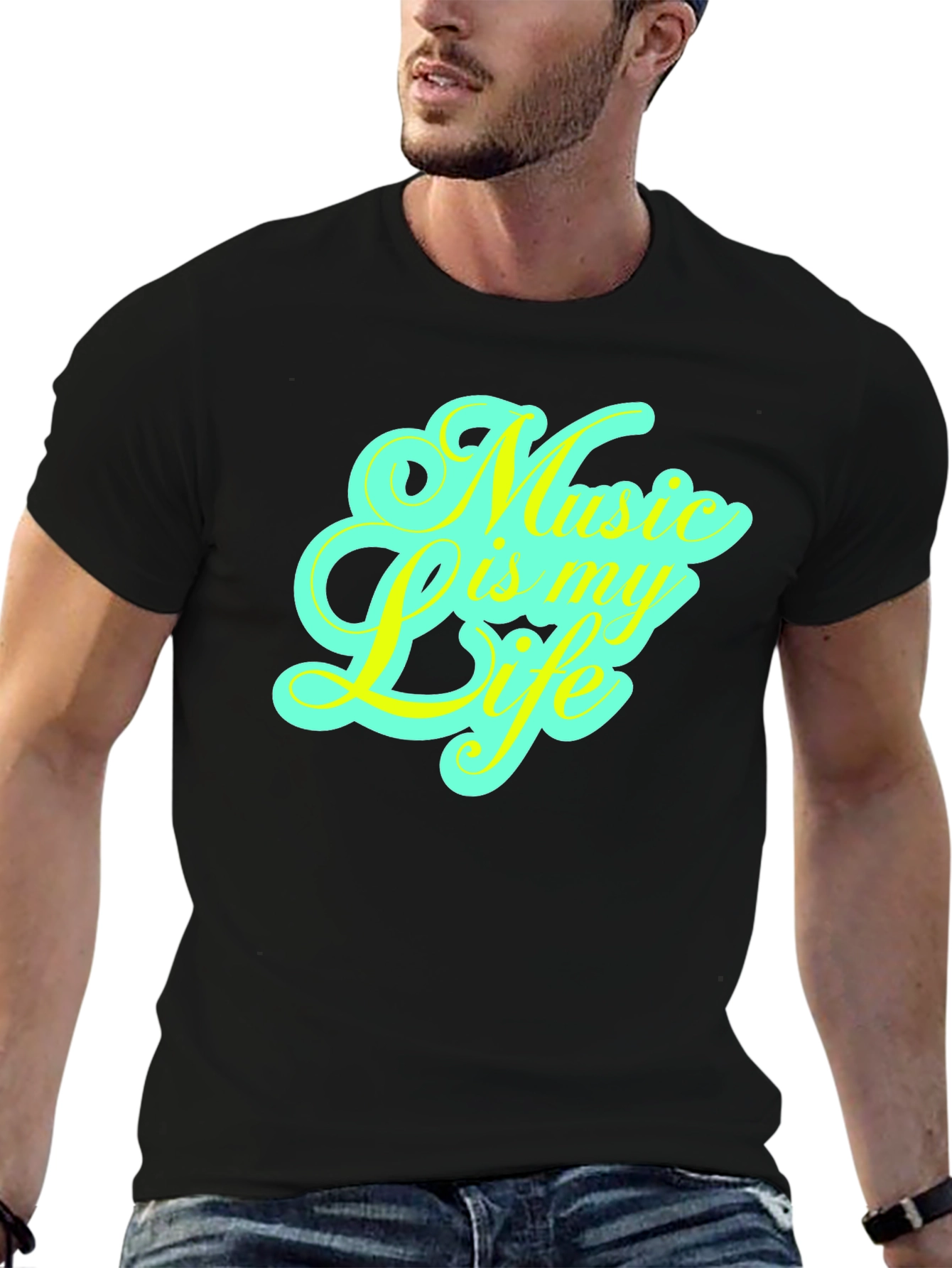 Music is My Life Graphic Tee - Trendy Black T-Shirt