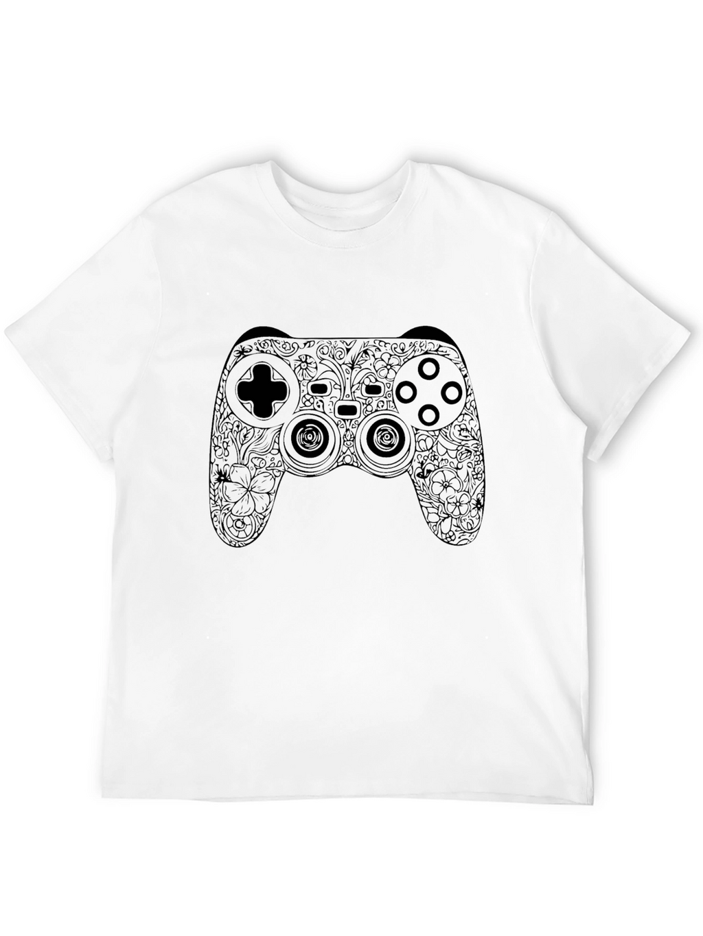 Floral Game Controller Graphic Black T-Shirt