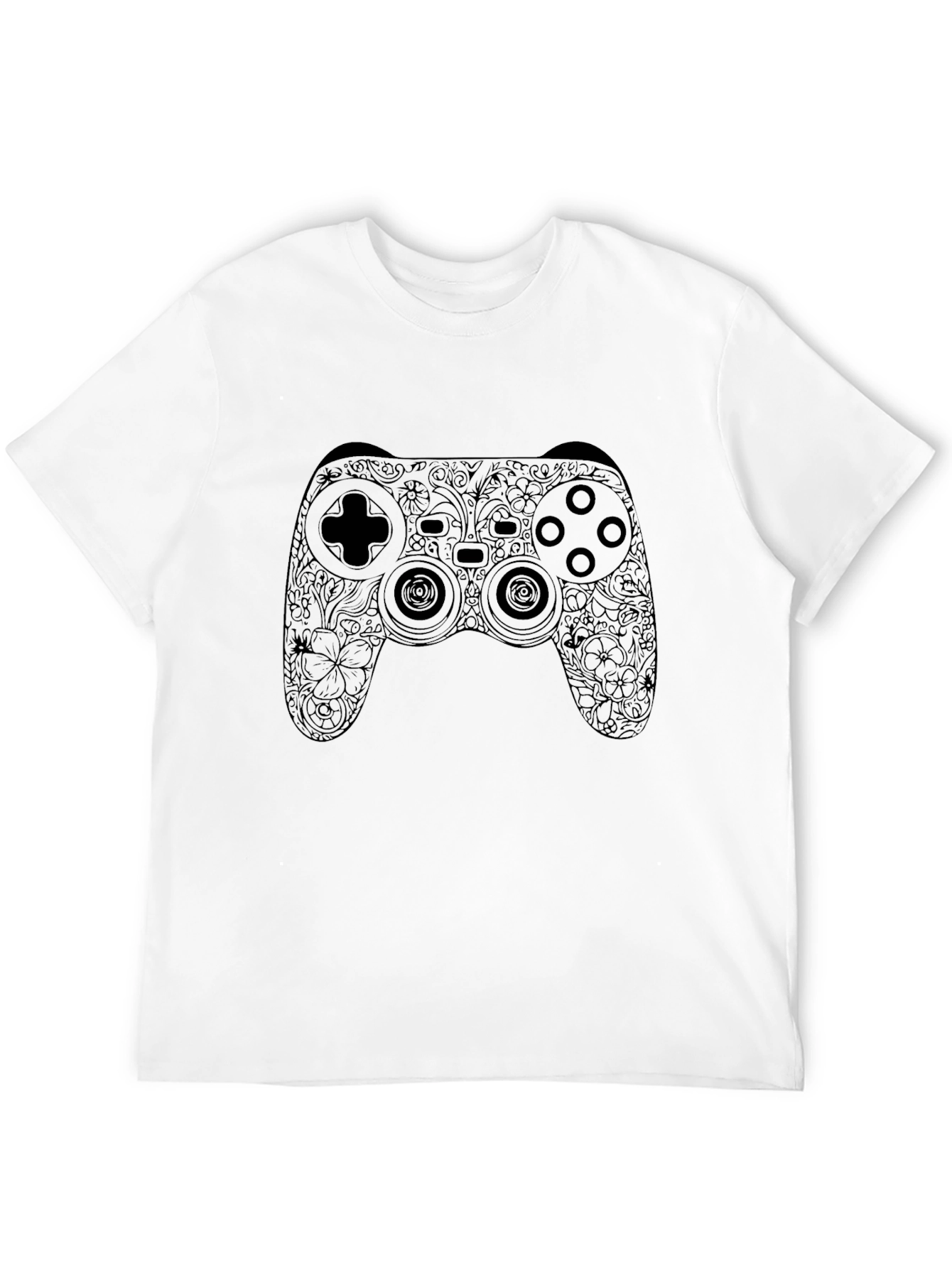 Floral Game Controller Graphic Black T-Shirt
