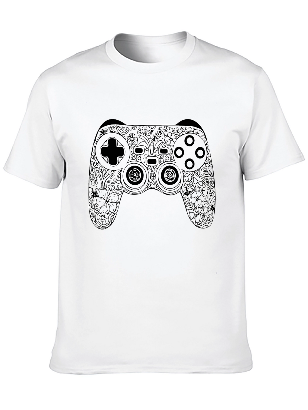 Floral Game Controller Graphic Black T-Shirt