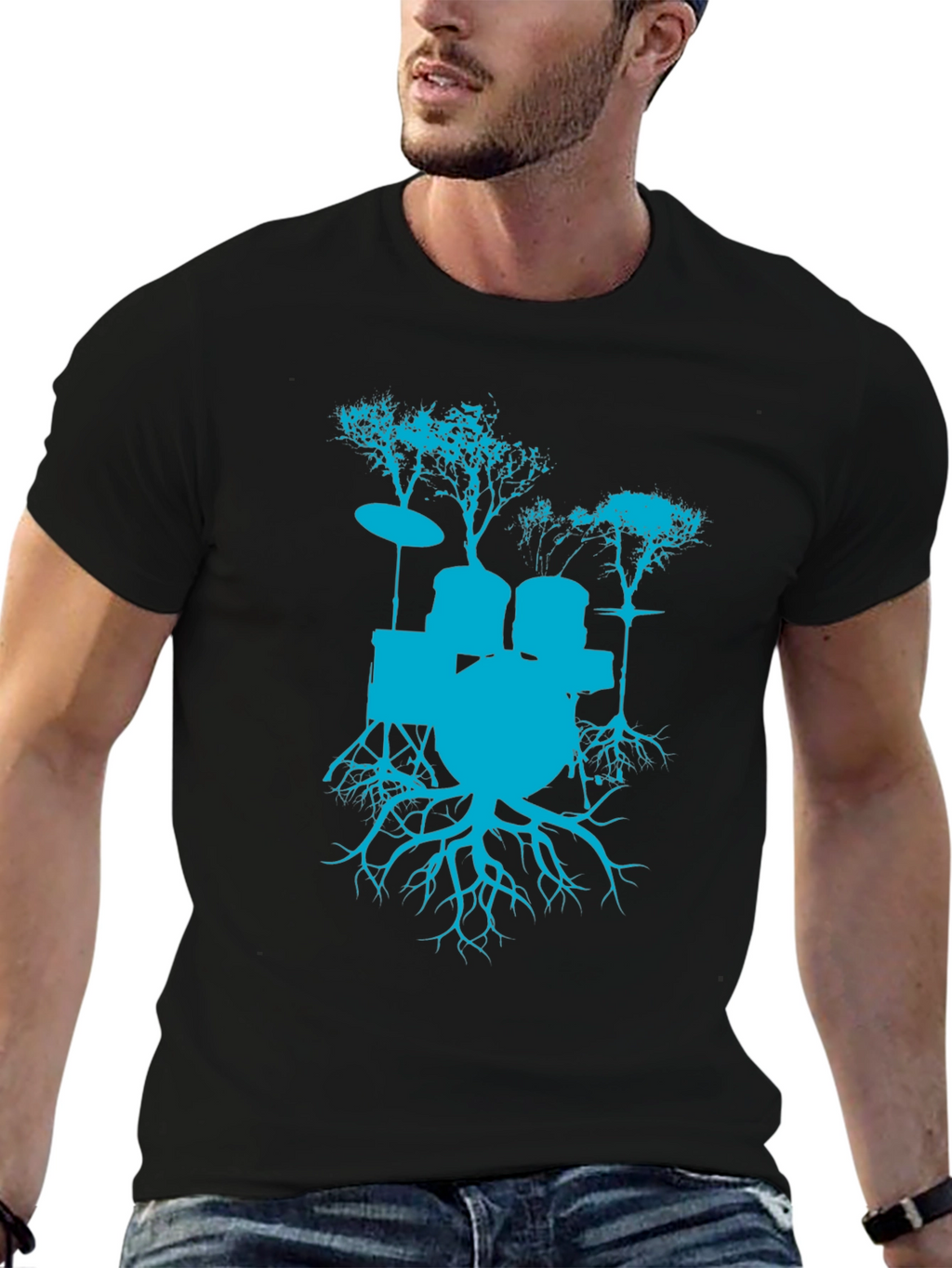 Drum Set Tree Graphic T-Shirt - Rock Band Tee