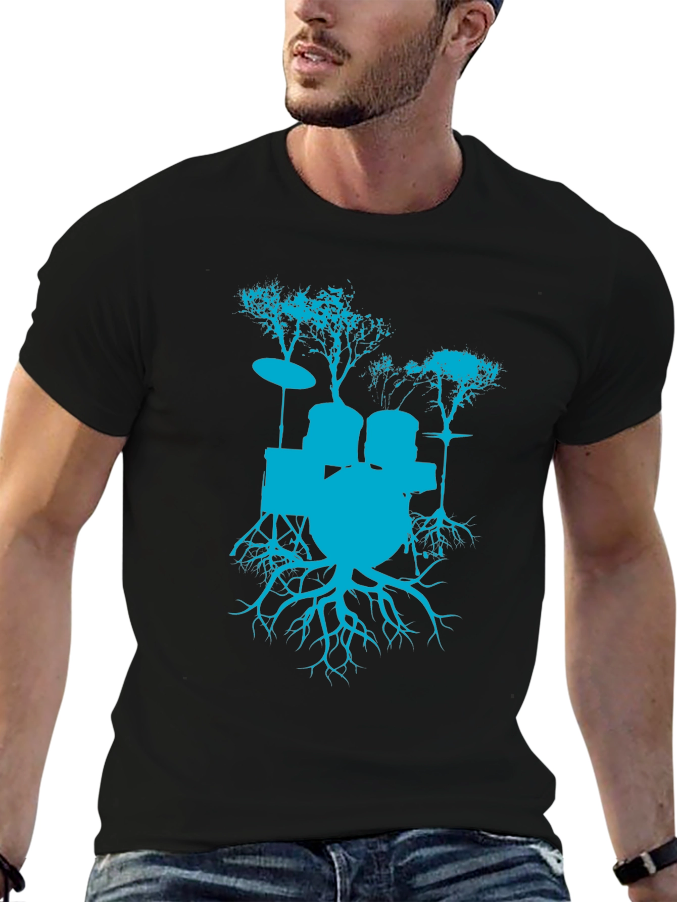 Drum Set Tree Graphic T-Shirt - Rock Band Tee