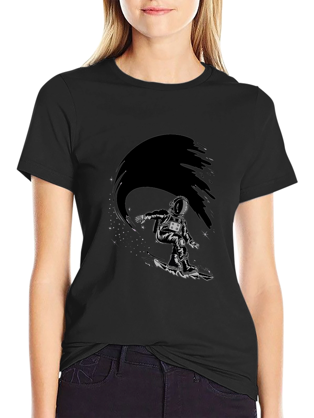 Astronaut Snowboarder Graphic Tee - Black T-Shirt